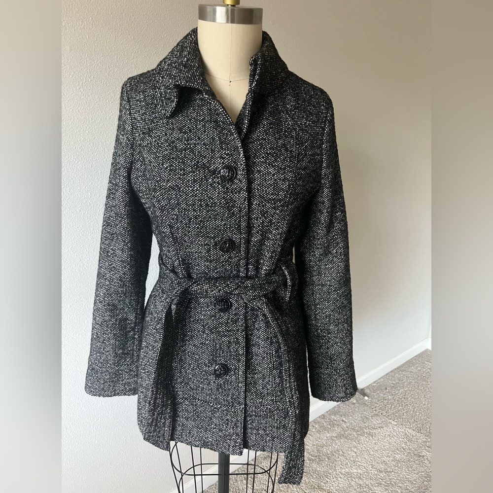 Kensie Black and White Tweed Trench Coat 🧥 - Picture 2 of 15